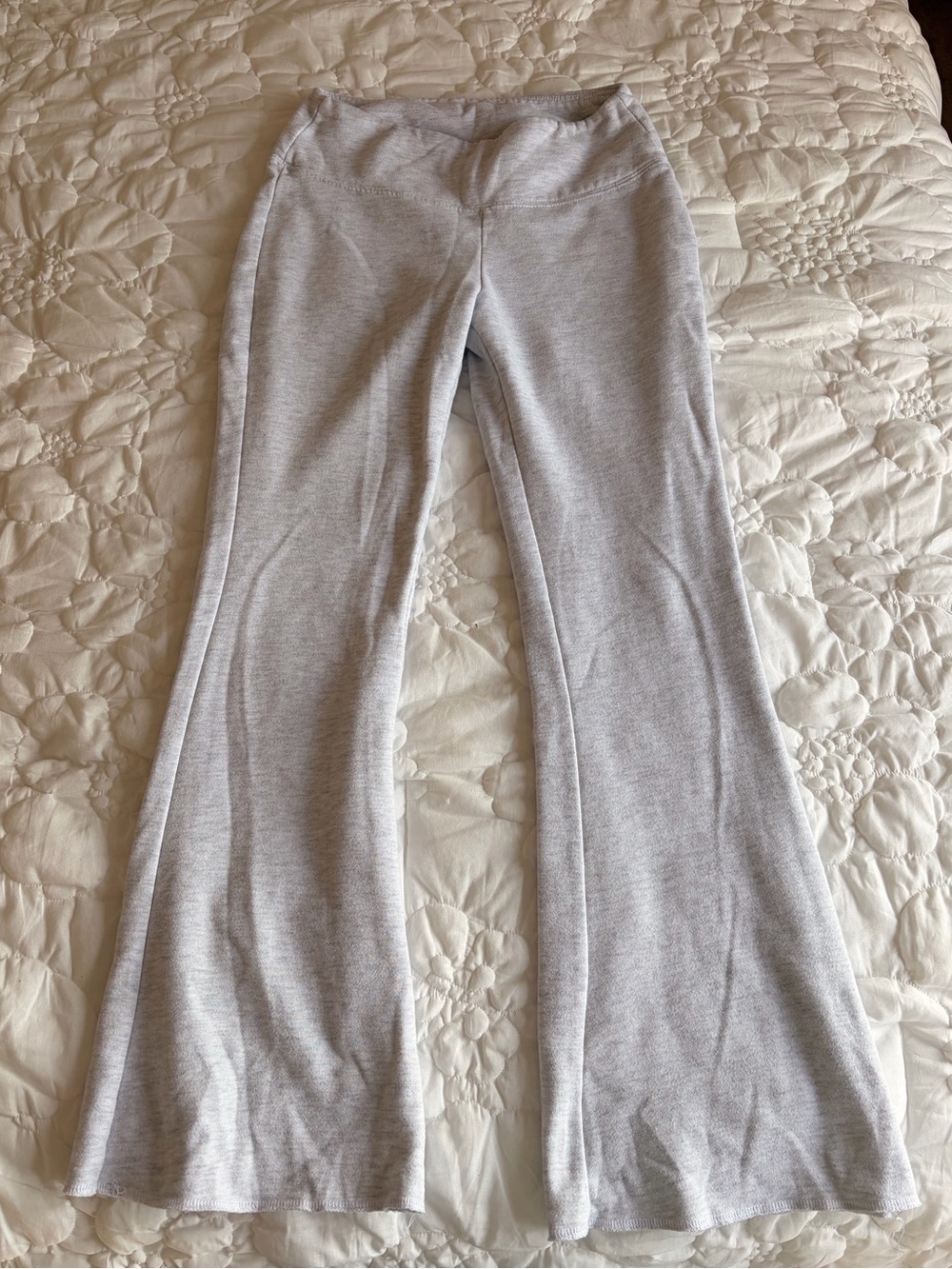 Girls' Light Gray Flared Sweatpants with Stretch Waistband